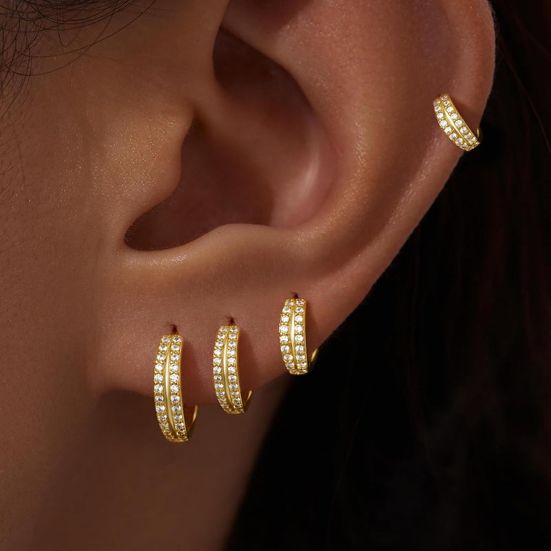 Poxtex Small Gold Huggie Hoop Earrings Set for Women Men Hypoallergenic 14K Plated Stack Cartilage Earrings, Multiple Piercing Lightweight Mini Thin Cute Dainty Trendy Jewelry Set Christmas Gifts for Women - Image 1